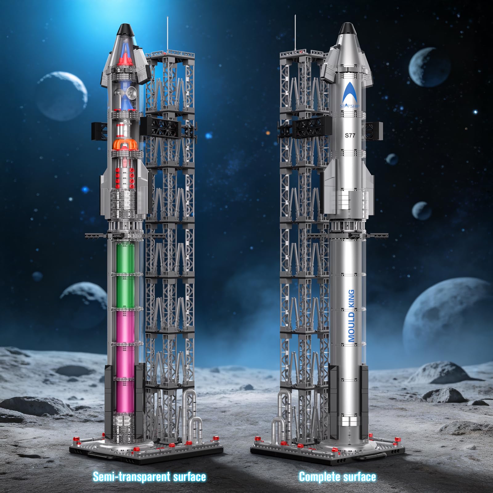 Mould King 21077 Space Rocket Building Blocks Set, 1231+PCS Semi-Transparent Space Shuttle Model, Collectible Spaceship Exploration Rockets for Adults