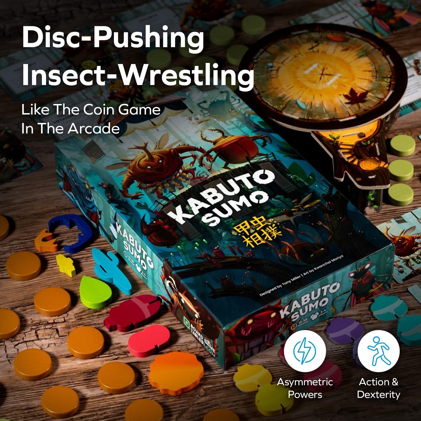 Allplay Kabuto Sumo Board Game | Family-Friendly Beetle Wrestling Strategy Game | 2-4 Players, Fast 15-20 Min Rounds, Wooden Pieces, Fun Tactical