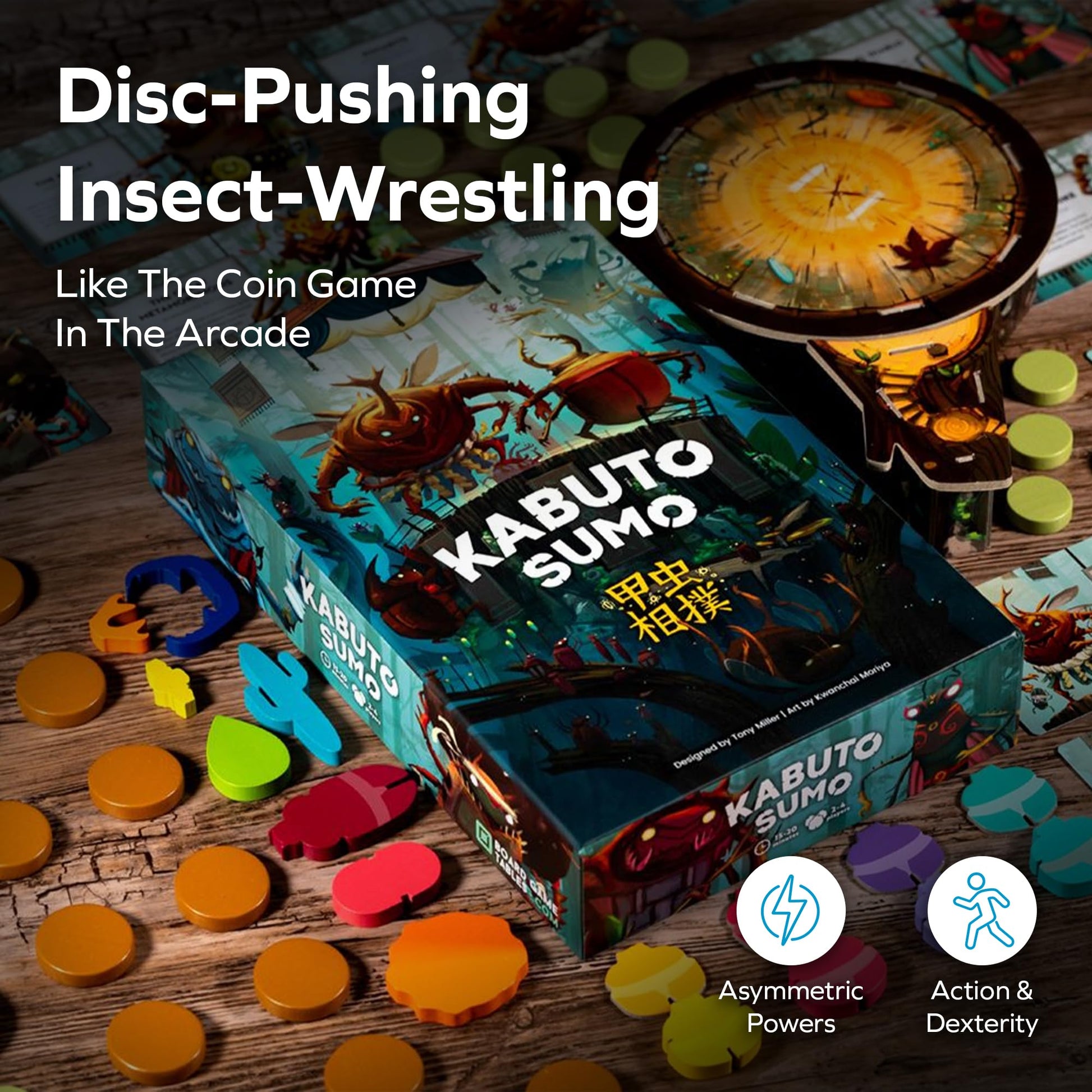 Allplay Kabuto Sumo Board Game | Family-Friendly Beetle Wrestling Strategy Game | 2-4 Players, Fast 15-20 Min Rounds, Wooden Pieces, Fun Tactical