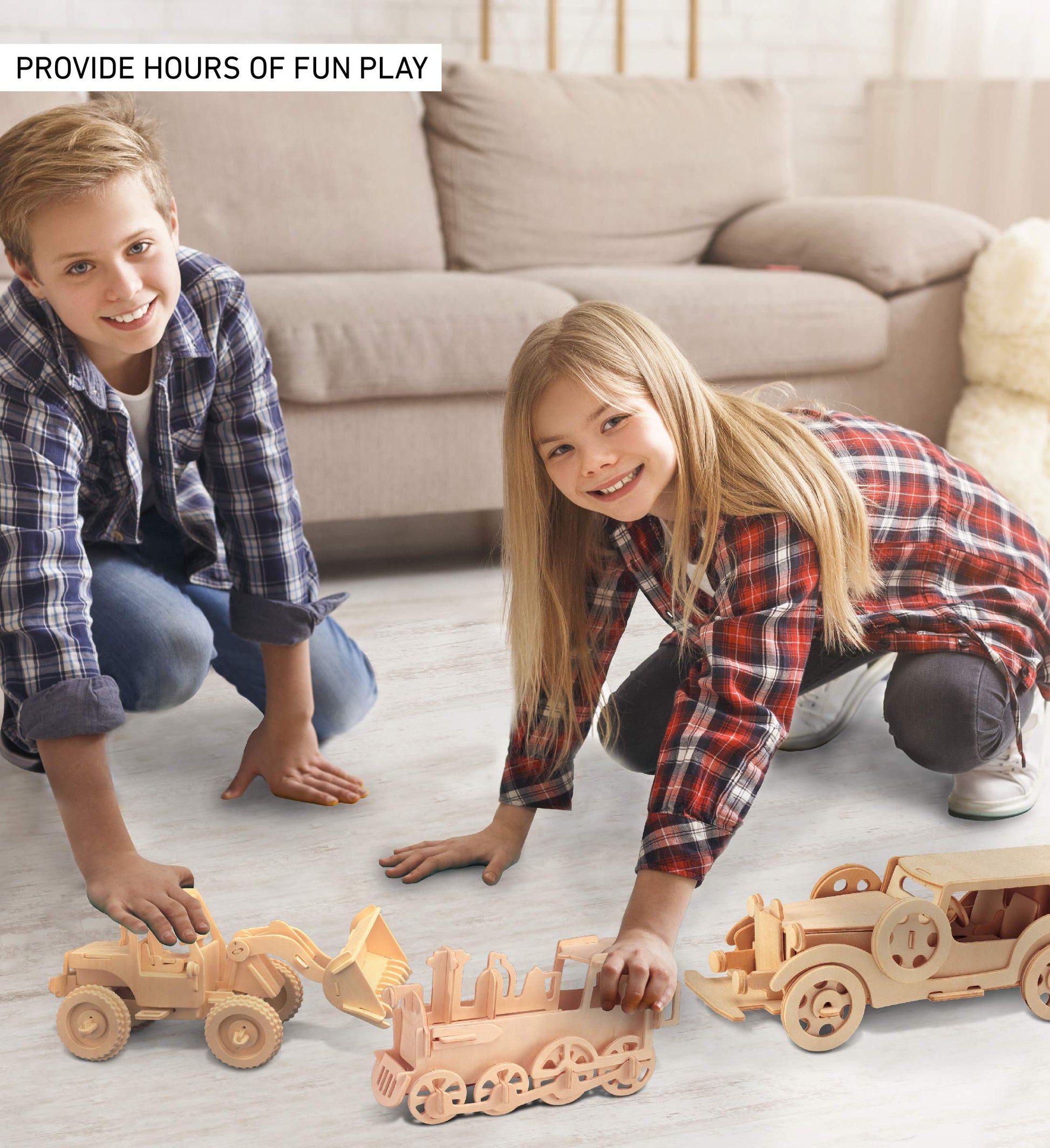 Puzzled 3D Puzzle Rolling Locomotive Train Wood Craft Construction Model Kit, Fun & Educational DIY Wooden Toy Assemble Unfinished Crafting Hobby