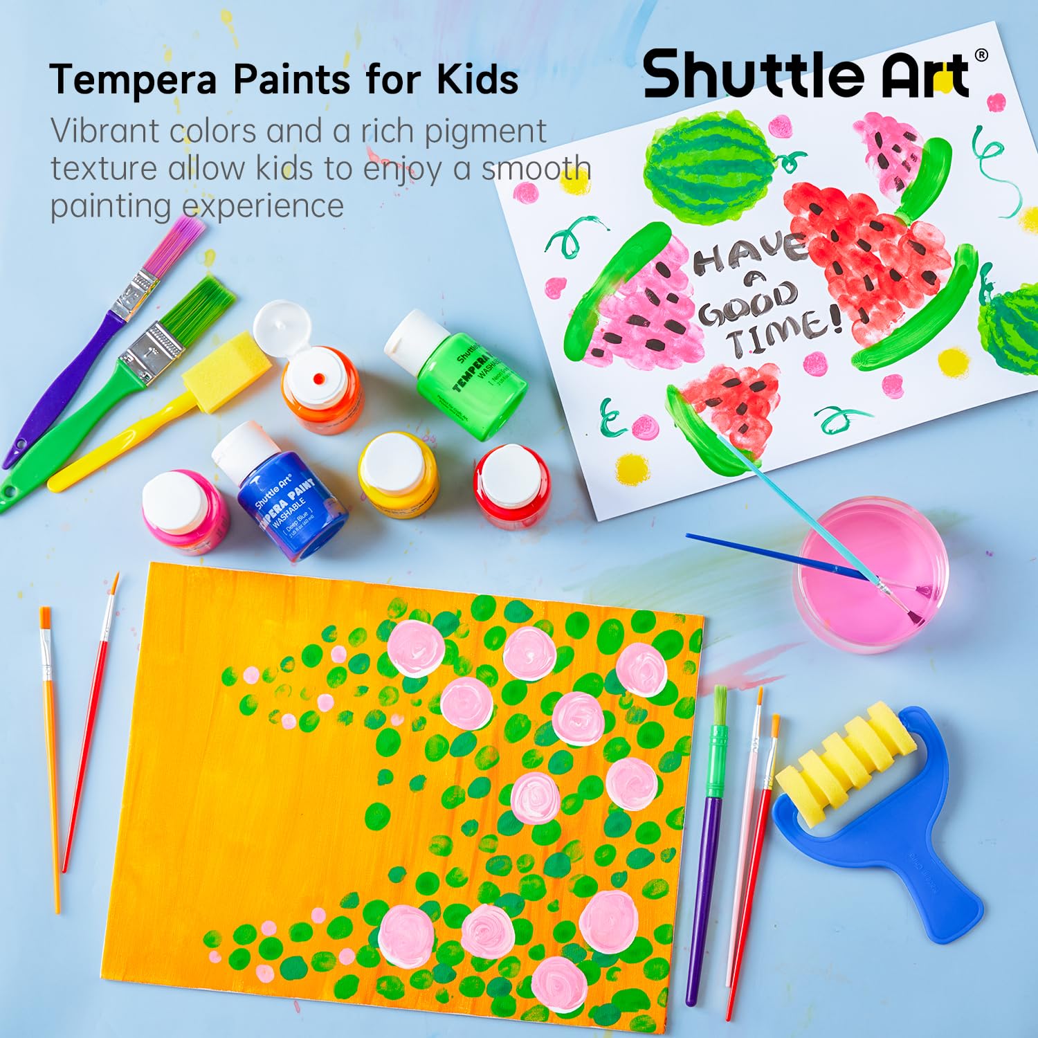 Shuttle Art Tempera Paint, 30 Colors (2 fl oz) Washable Paint for Kids with Glitter Metallic Neon Colors, Non-toxic Finger Painting for Toddlers