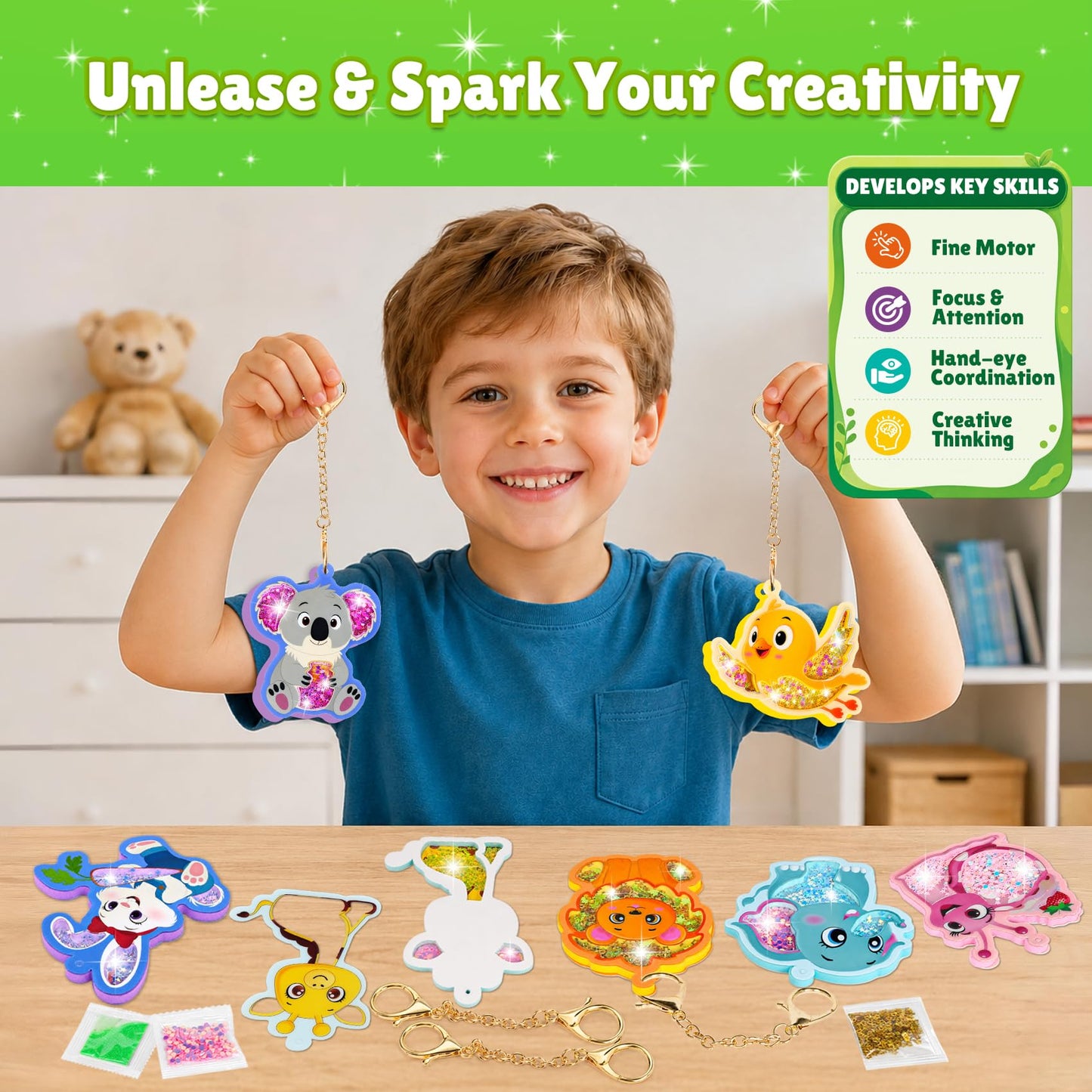 ROOCHKD Fun Shake Glitter Crafts Kit for Kids, DIY Arts and Crafts Art Supplies Class Mess-Free Activity Creative Crafting Travel Toy, Birthday Gifts