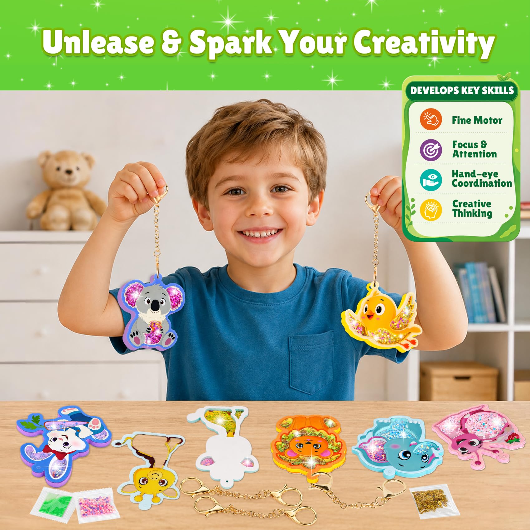 ROOCHKD Fun Shake Glitter Crafts Kit for Kids, DIY Arts and Crafts Art Supplies Class Mess-Free Activity Creative Crafting Travel Toy, Birthday Gifts