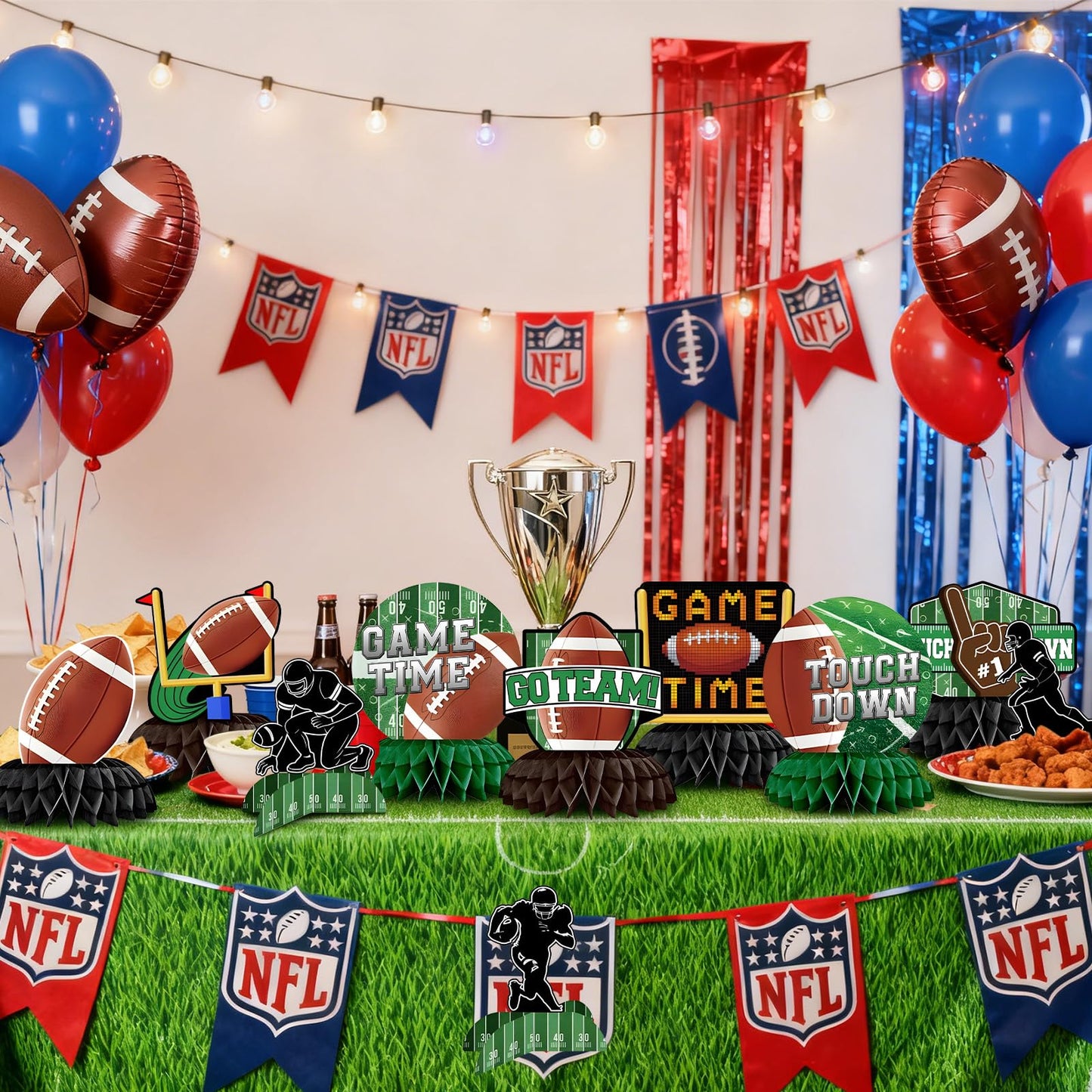 10 Pieces Football Honeycomb Centerpieces - Game Time Table Decorations with Football, Player, Goalpost, and Touchdown Signs for Game Day Parties