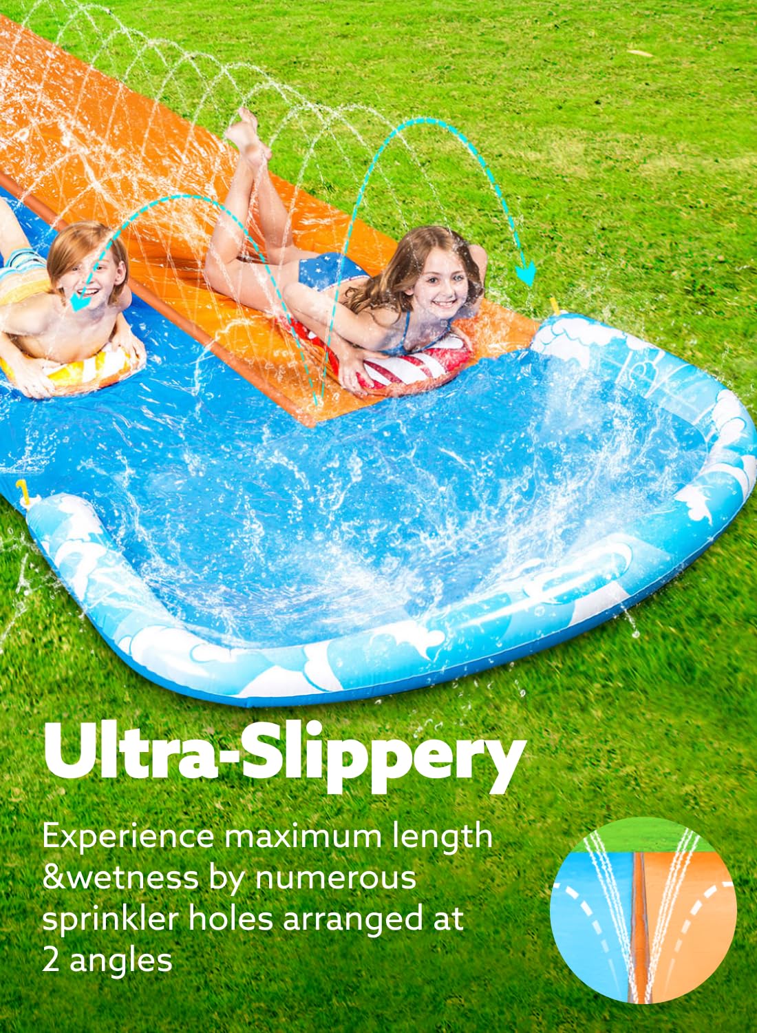 JOYIN 22.5ft Water Slides and 2 Bodyboards, Lawn Water Slide Summer Slip Waterslides Water Toy with Build in Sprinkler for Backyard Outdoor Water Fun