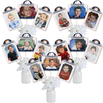Big Dot of Happiness Batter Up - Baseball - Baby Shower or Birthday Party Picture Centerpiece Sticks - Photo Table Toppers - 15 Pieces