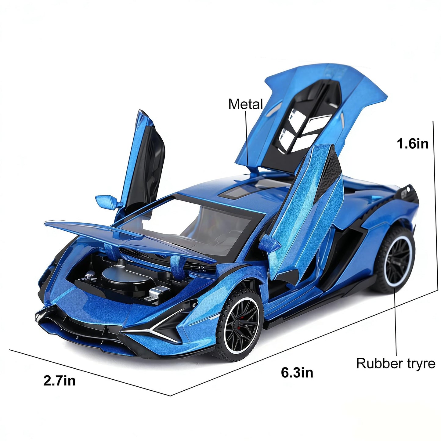 Toy Cars for Kids Ages 3-12 Diecast Metal Model Car with Light and Sound Pull Back Car Toys for Boys Age 3 + Year Old (Blue)
