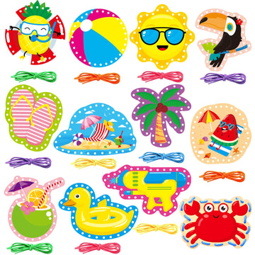 Summer Lacing Cards Sewing Kits For Kids 12 Pack Beach Theme Pool Party Decoration Double Sided Cardboard Lacing Playing Games for Boys Girls