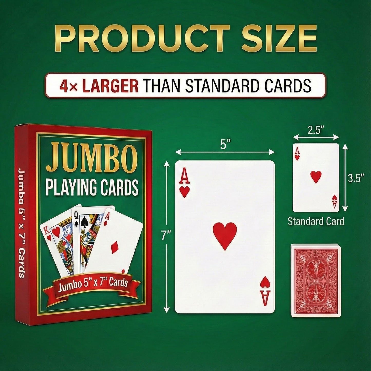 Bedwina Giant Jumbo Playing Cards, Large Print Playing Cards for Seniors, Kids, Adults - Funny Deck of Professional Poker Giant Card Games, Casino