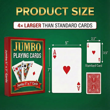 Bedwina Giant Jumbo Playing Cards, Large Print Playing Cards for Seniors, Kids, Adults - Funny Deck of Professional Poker Giant Card Games, Casino