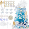 30PCS Starfish Conch Shells Coral Cake Decorations with Ball Beach Themed Ocean Summer Birthday Supplies