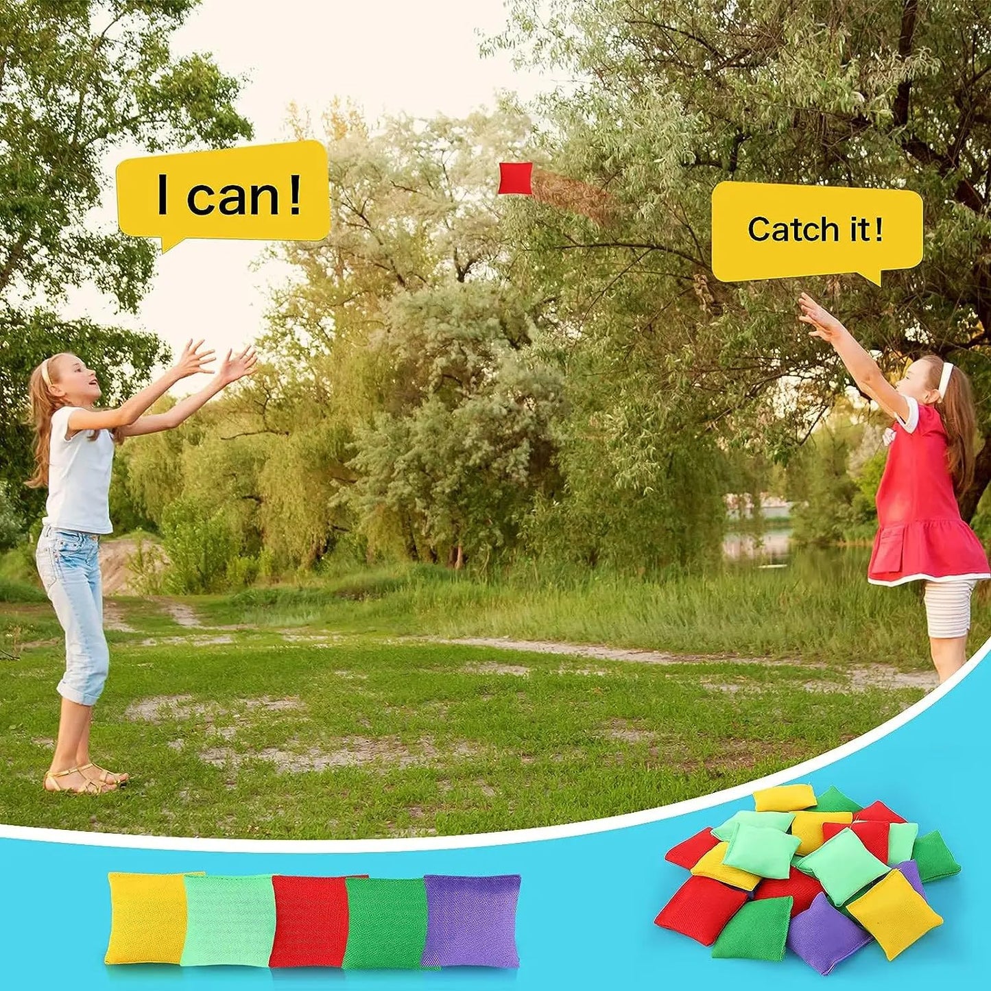 20 PCS Colorful Nylon Bean Bags for Tossing for Kids & Family Fun Outdoor Games