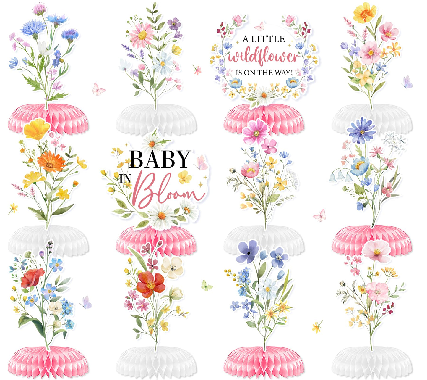 Baby in Bloom Baby Shower Decorations Honeycomb Centerpiece, 12PCS Wildflower Baby Shower Honeycomb Centerpiece A Little Wildflower Is On The Way