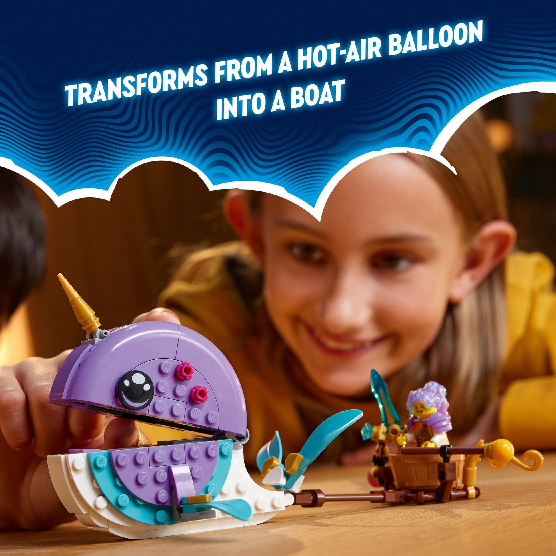 LEGO DREAMZzz Izzie's Narwhal Hot-Air Balloon Deep-Sea Animal Toy, Save Bunchu from a Grimspawn, Transforming Whale Figure for Kids, Bunny Toy