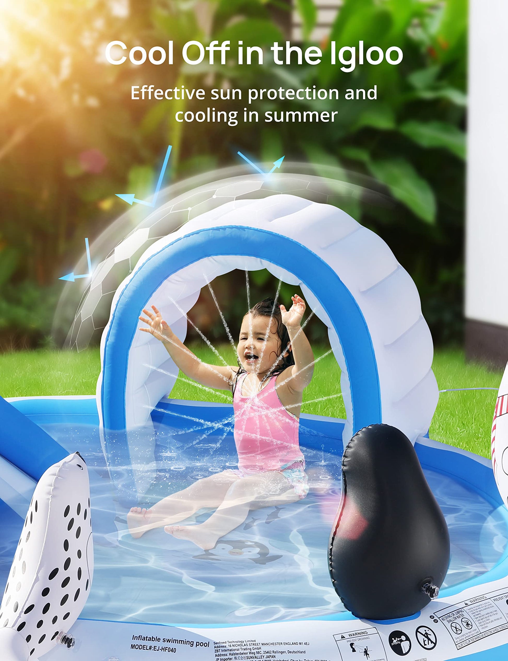 Inflatable Play Center, EVAJOY Kiddie Pool with Slide for Children, Sprinkler, Ice & Snow Theme with Inflatable Dolls, Easy Setup for Garden