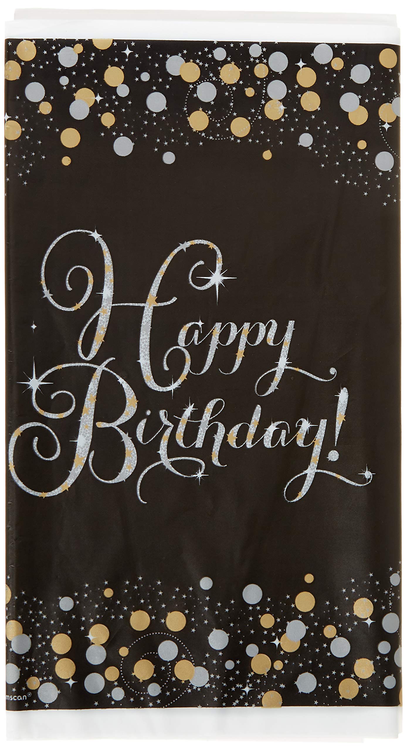 Amscan Sparkling "Happy Birthday" Table Cover - 54" x 102" (1 Piece) - Dazzling & Elegant Décor