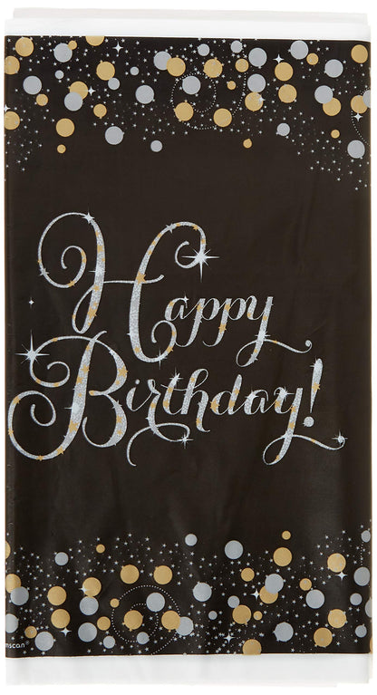 Amscan Sparkling "Happy Birthday" Table Cover - 54" x 102" (1 Piece) - Dazzling & Elegant Décor