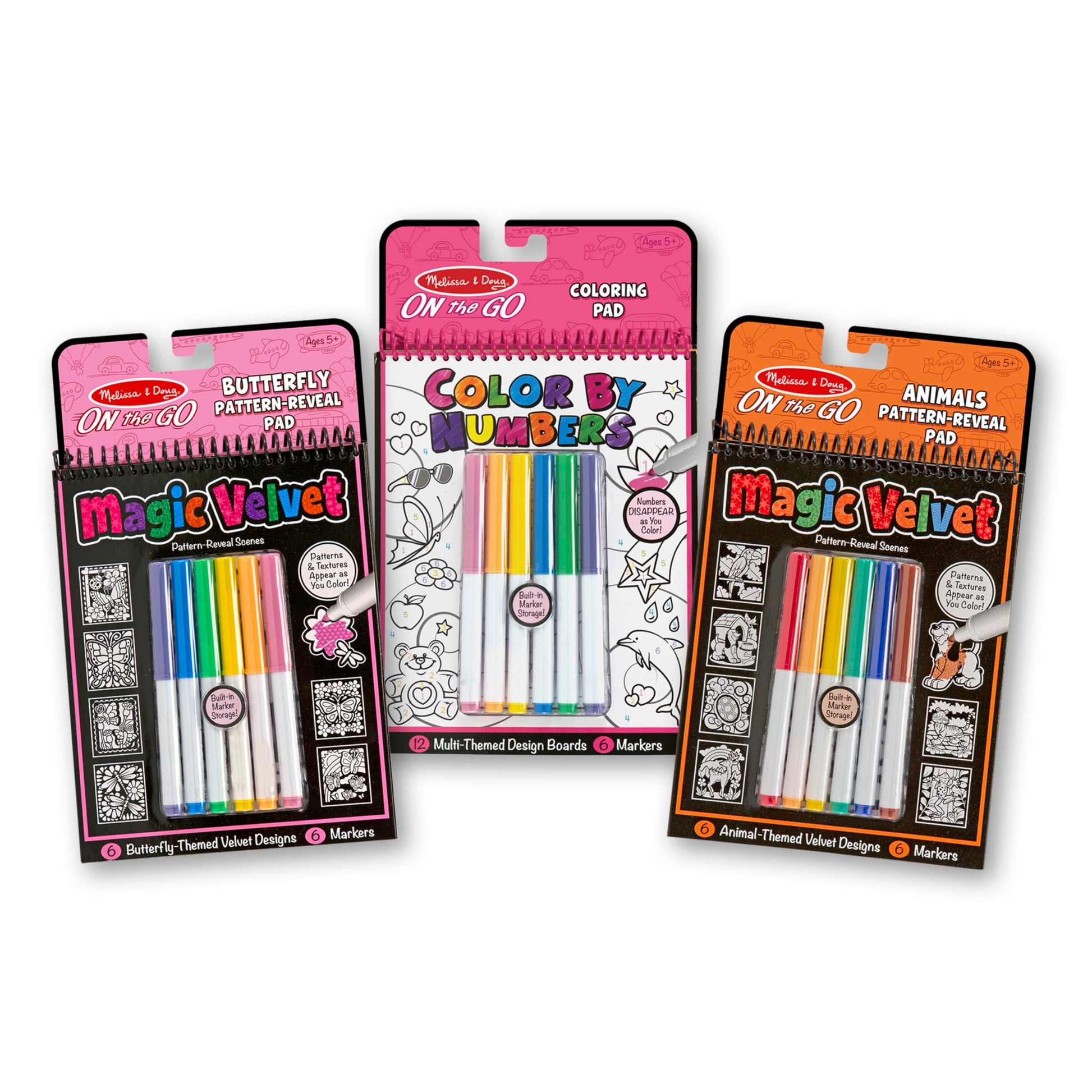 Melissa & Doug Color by Numbers and Magic Velvet Activity Pad 3-Pack (Unicorns, Butterflies, Puppies) - FSC Certified