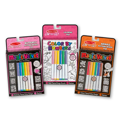 Melissa & Doug Color by Numbers and Magic Velvet Activity Pad 3-Pack (Unicorns, Butterflies, Puppies) - FSC Certified