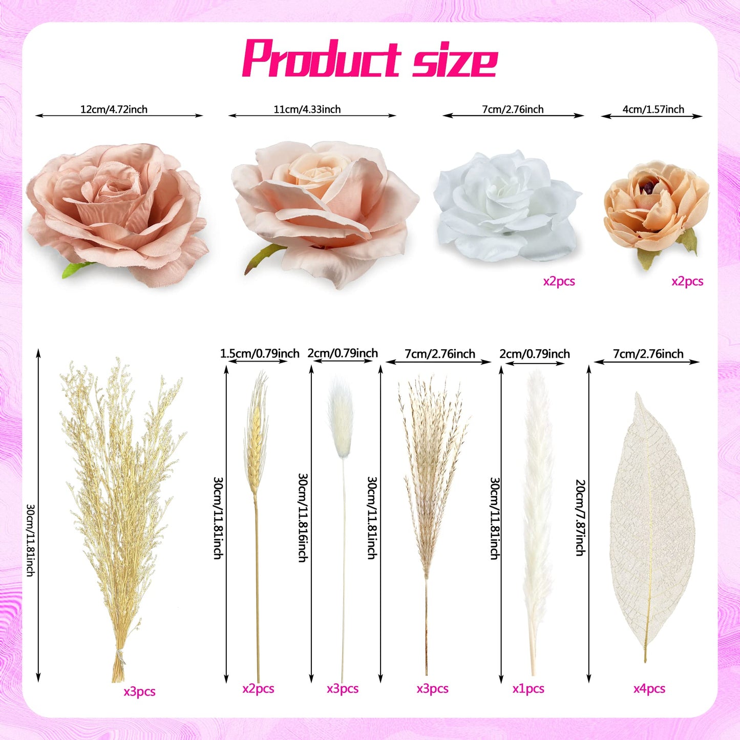 22 PCS Boho Cake Topper Artificial Flower Leaf Decor
