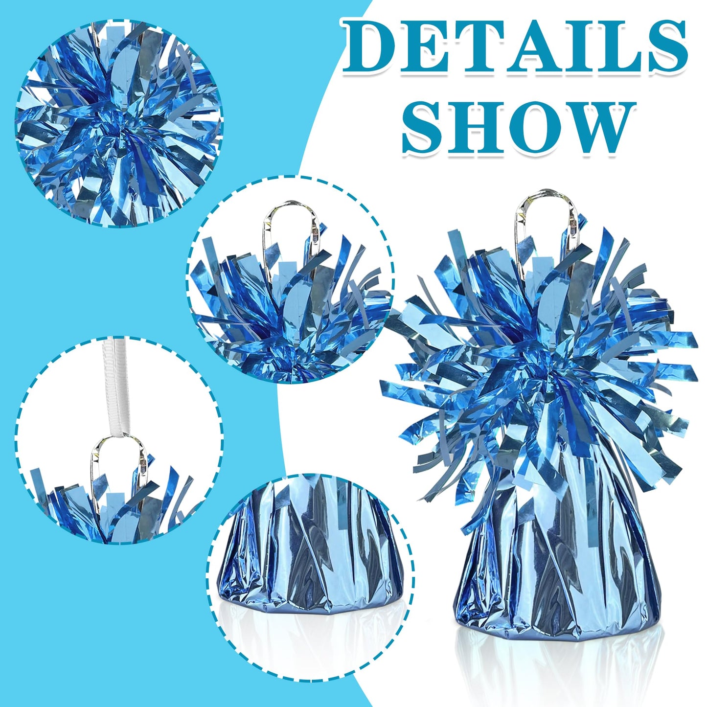 16 PCS Metallic Wrapped Balloon Weights Light Blue Heavy Balloon Weight for Balloons Birthday Party Table Centerpiece Decorations