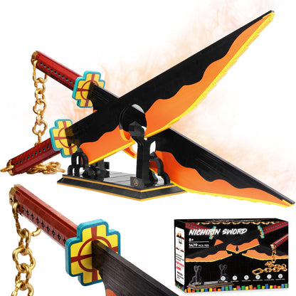 Jorumo Sword Building Set, 82in Double Blade Tengen Uzui Sword Building Block with Stand, Handmade Cosplay Anime Sword Toy Building Set for Collecting
