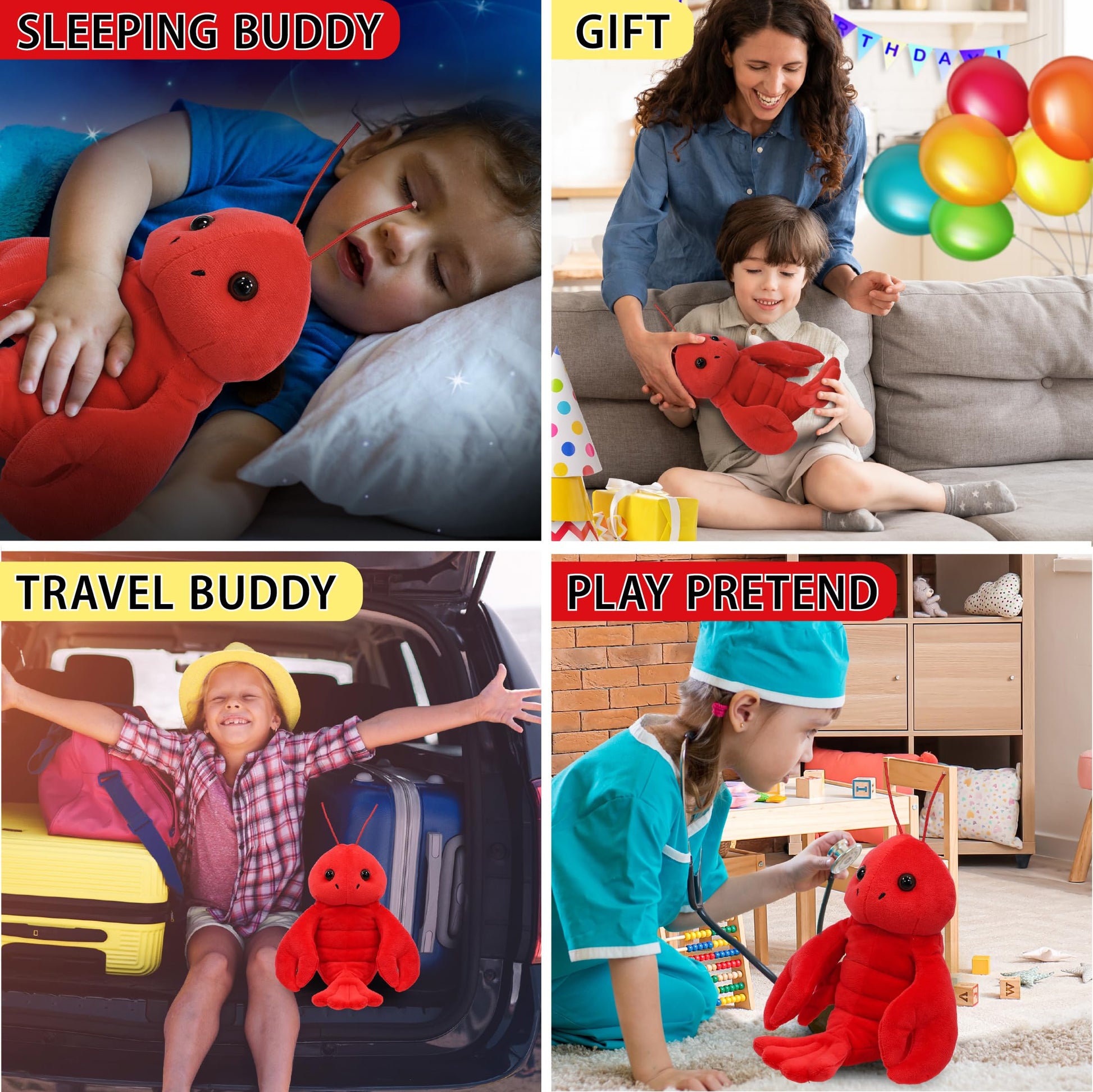 DolliBu Sitting Lobster Stuffed Animal - Soft and Velvety Ocean Animal Stuffed Red Lobster Plush Toy for Kids and Adults, Realistic Sea Creature Gift