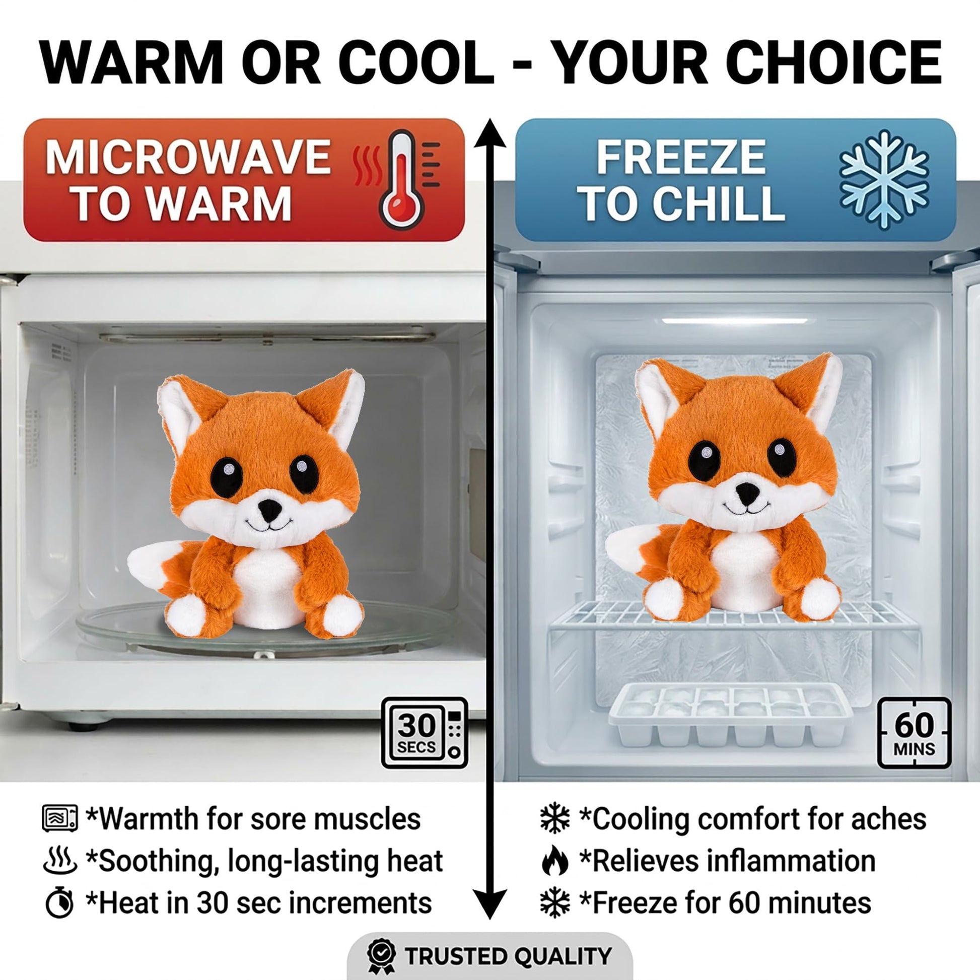 Friendly Fox - Microwavable & Weighted Plush Stuffed Animal - Heated Plushie for Warmth - Cute, Soft, Cozy Toy for Adults & Children (Boys, Girls