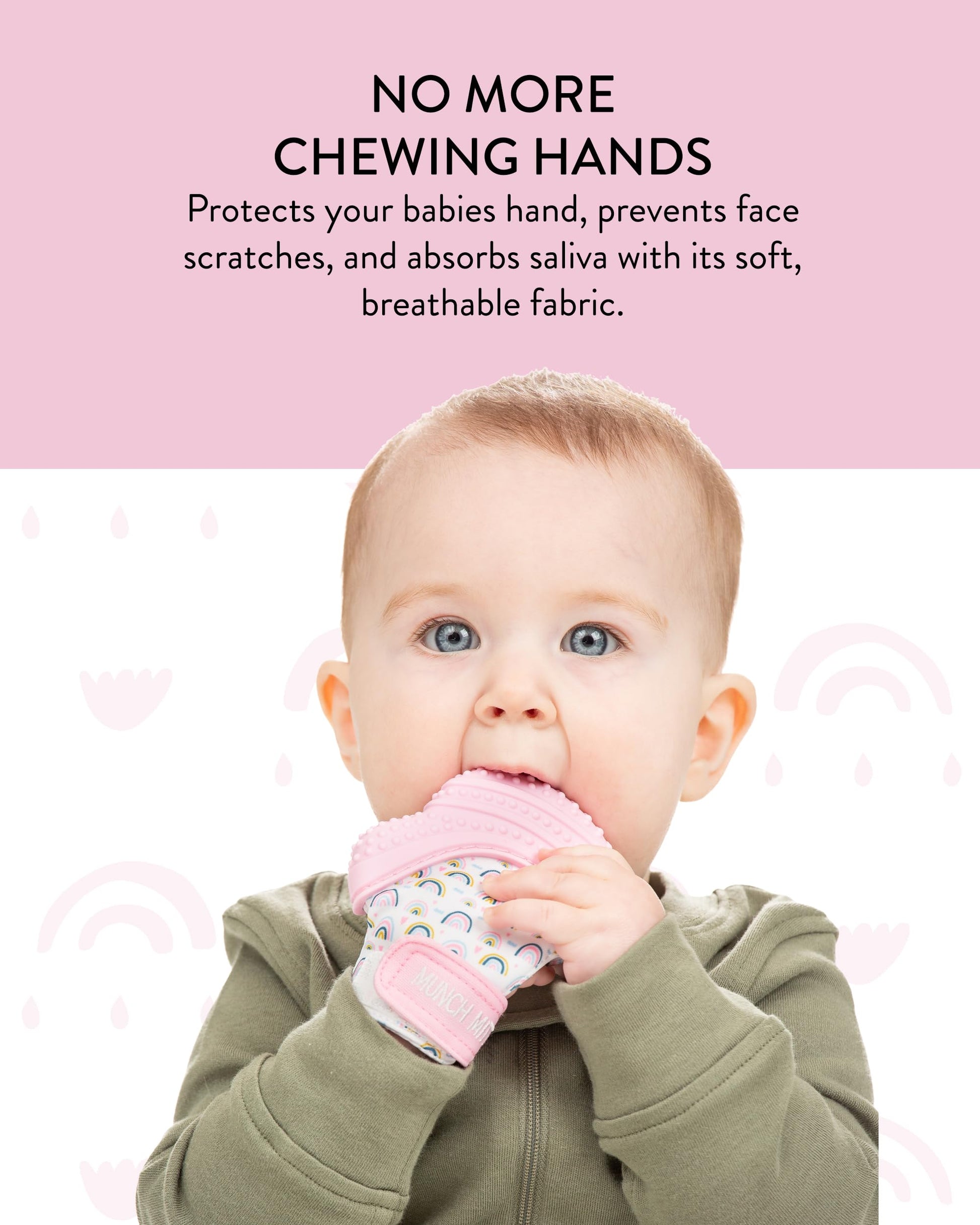 Malarkey Kids Patented Teething Mitten, Munch Mitt Baby Chew Toy - Protects Hands from Chewing & Saliva, Heals Aching Gums, Promotes Sound & Visual