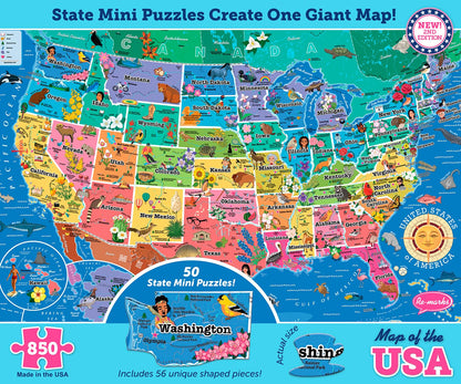 America’s 50 State Jigsaw Puzzle, Educational USA Map with Unique State Shaped Pieces, 850 Pieces, Fun & Interactive Learning for All Ages, Made in