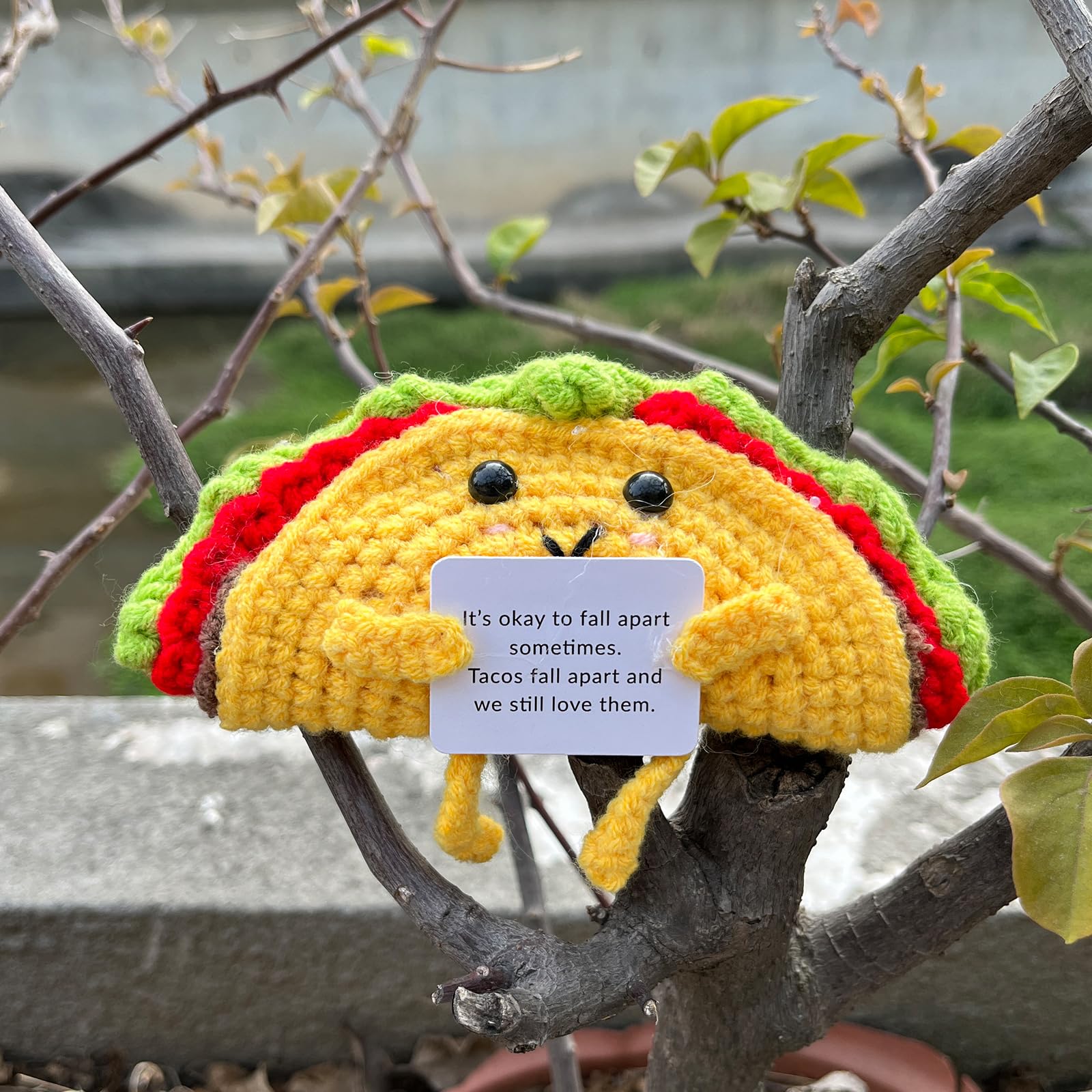 PLWalker Emotional Support Taco Nuggets Plush, Crochet Emotional Support Dumplings, Knitted Doll Fries Inspirational Gift Ornament (Taco with Legs)
