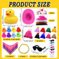 16Set 64PCS Mini Duck Toys Bulk Decoration with Hat Scarf Necklace Sunglasses Cute Tiny Duck Figurines for Kids Teens Birthday Baby Shower Swimming