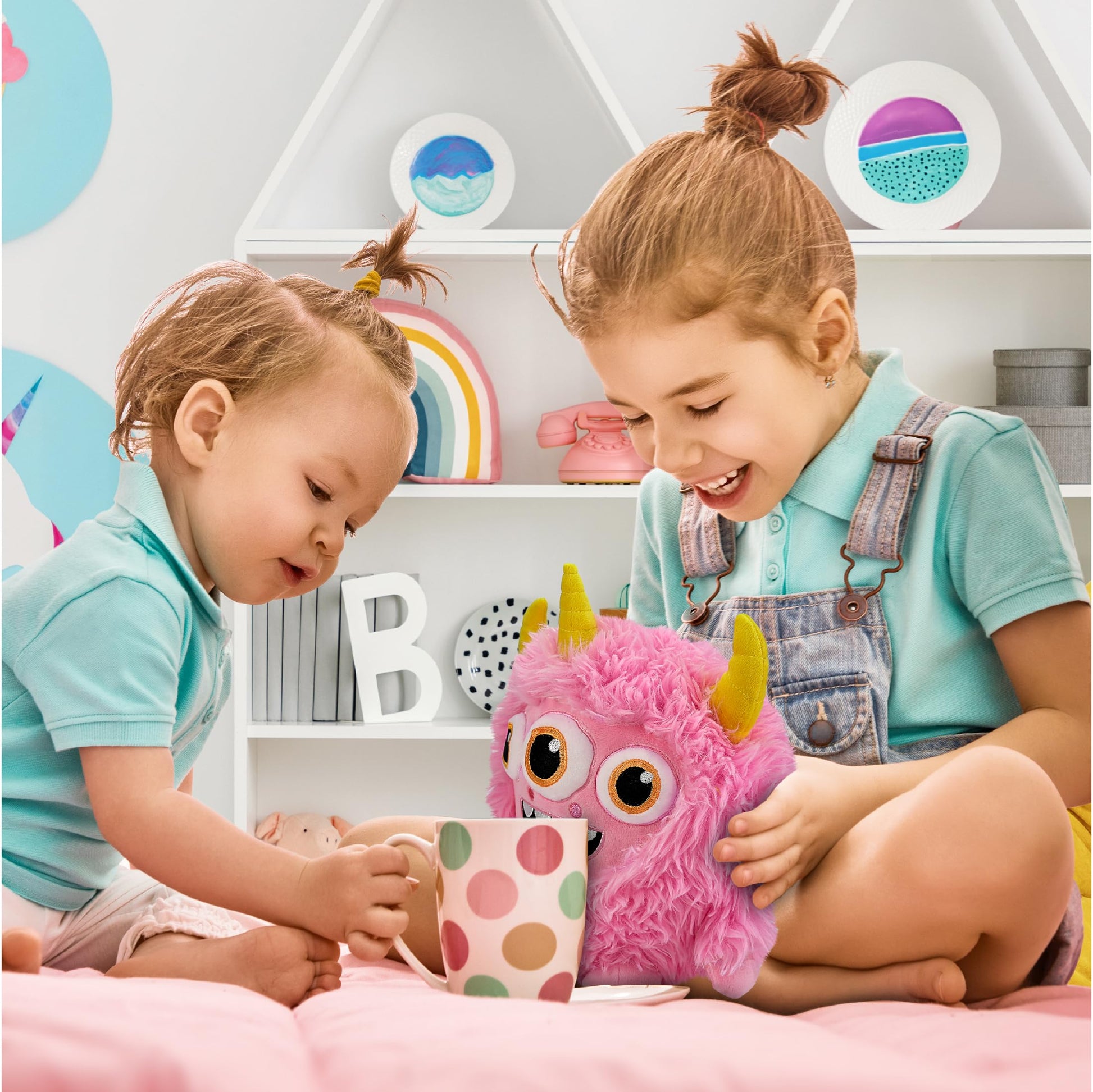 DolliBu Pink Monster Fuzzy Plush - Super Soft Stuffed Animal Monster, Cute Realistic Stuffed Animal Toy for Boys and Girls, Adorable Plush Creature