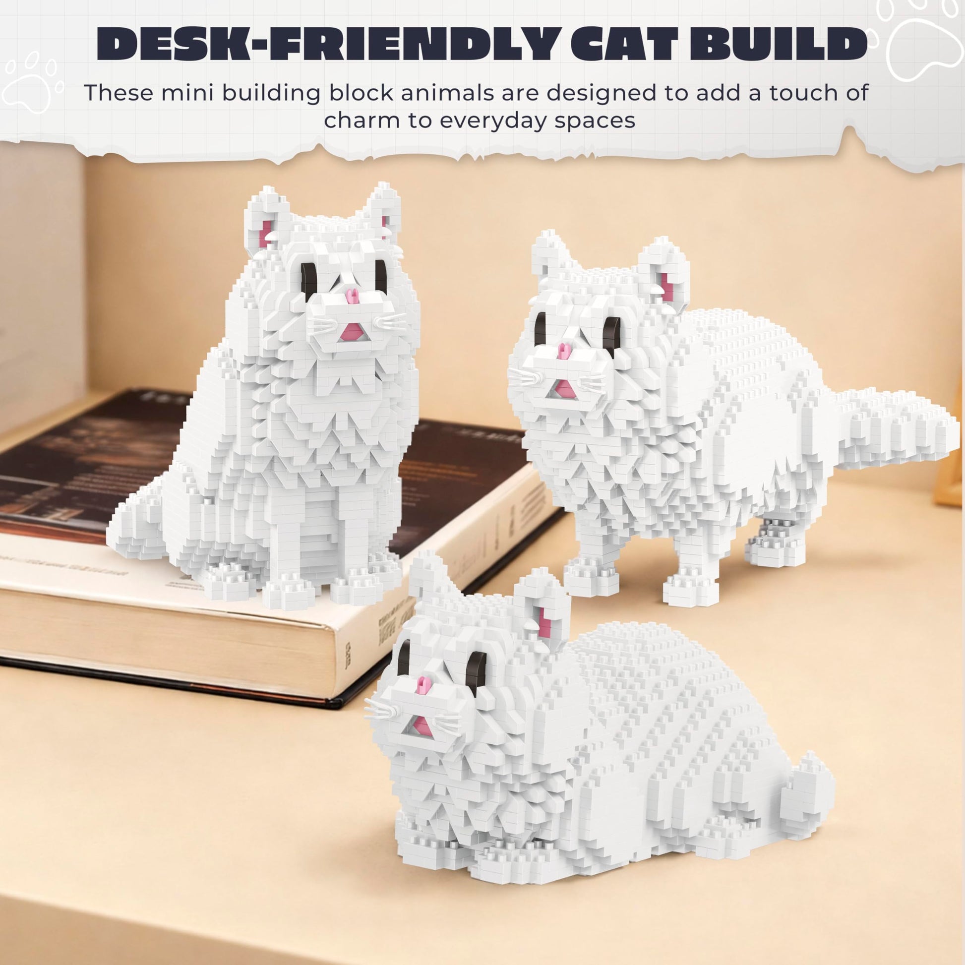 IBLOTIME 3 in 1 Persian Cat Mini Building Blocks Set, 1116 PCS Micro Building Kit for Adults & Teens, Small Brick Animal Model, Desk Decor Display