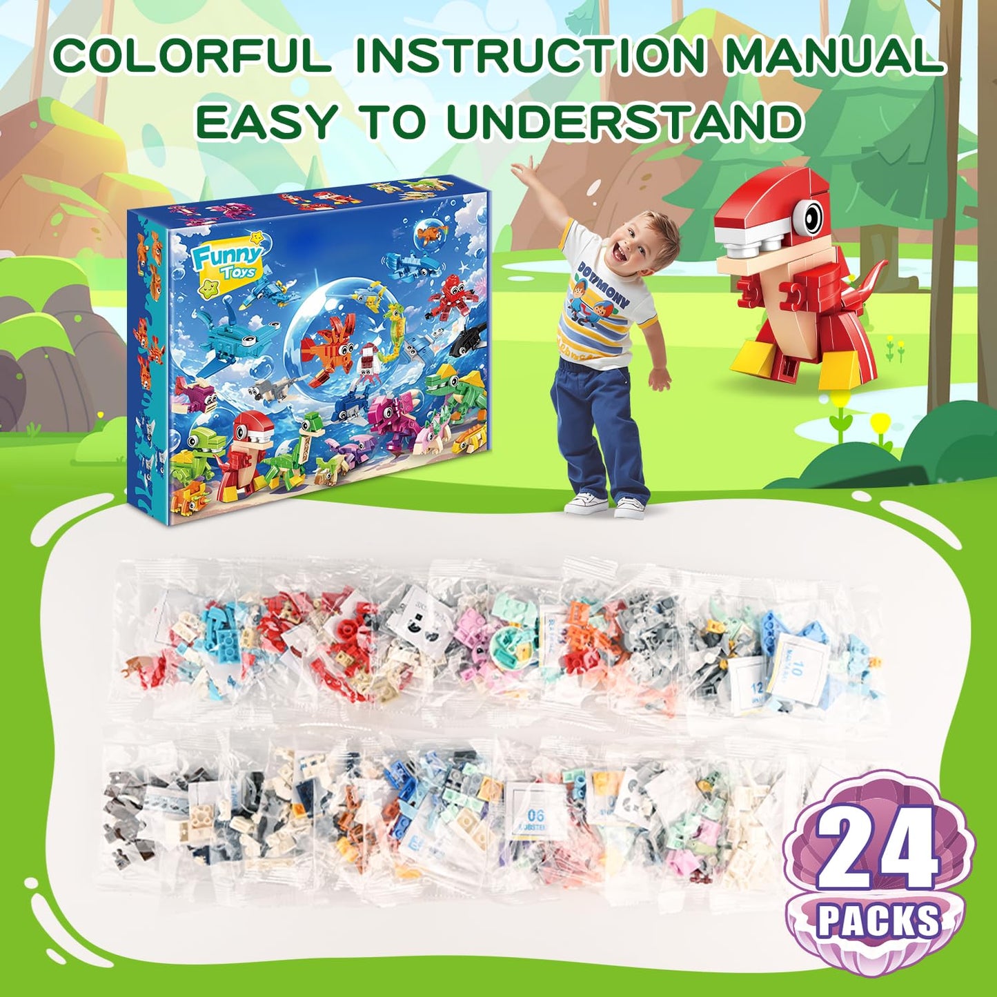 ZIYOSTAR 24 Party Favors Kids Building Blocks Dinosaur, Sea Animals Pool Party Favors Building Set for Birthday, Classroom Prizes,Goodies Bag Filling