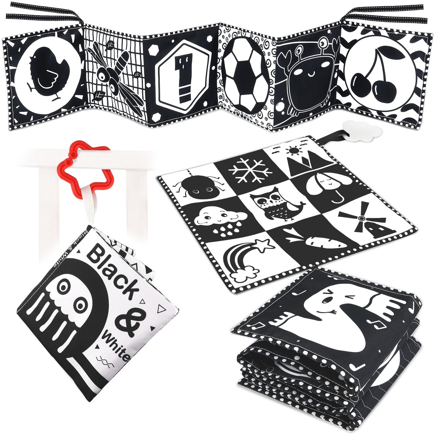 KUANGO Newborn Toys Black and White Baby Toys 0-3 Months High Contrast Baby Toys for Newborn - High Contrast Baby Soft Book Infant Tummy Time Toys