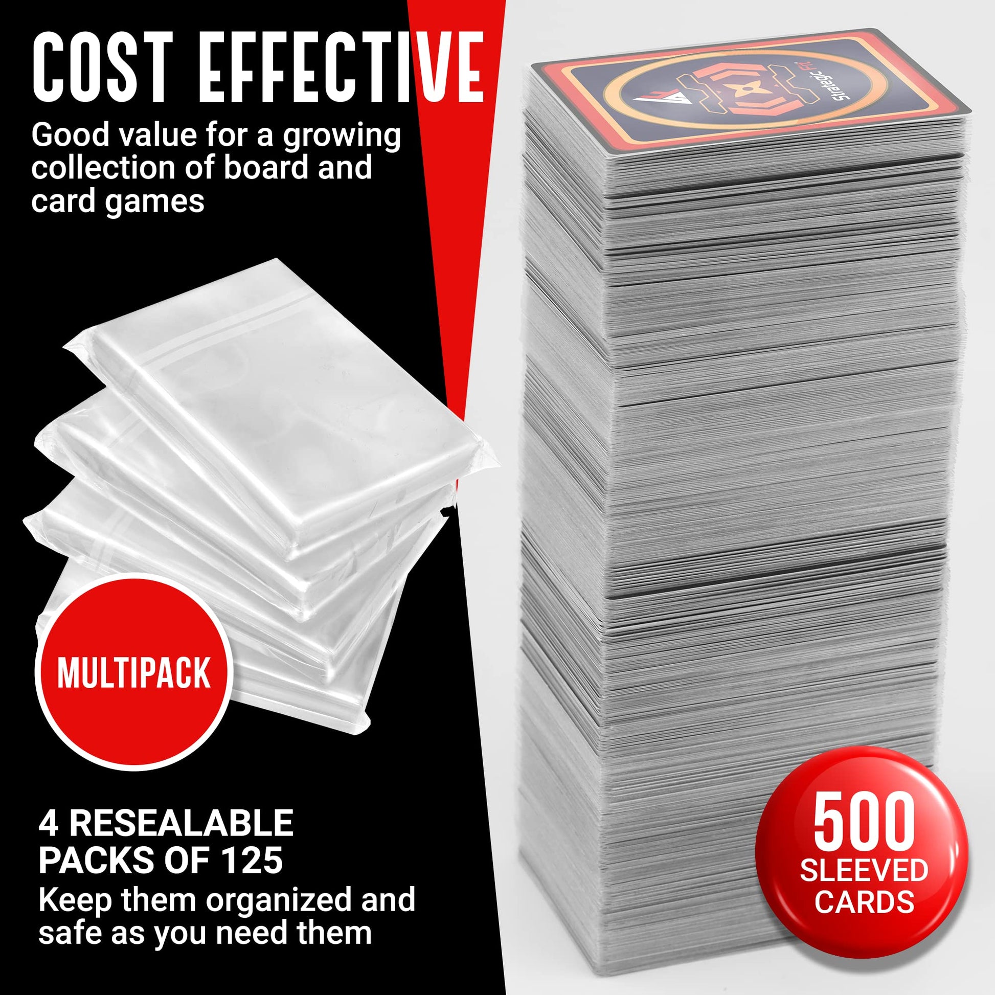 Strategic Fit Premium Snug Fit Clear Card Sleeves for Games - 500 Trading Card Sleeves - Standard Size Card Protector Sleeves - Ideal as MTG Card