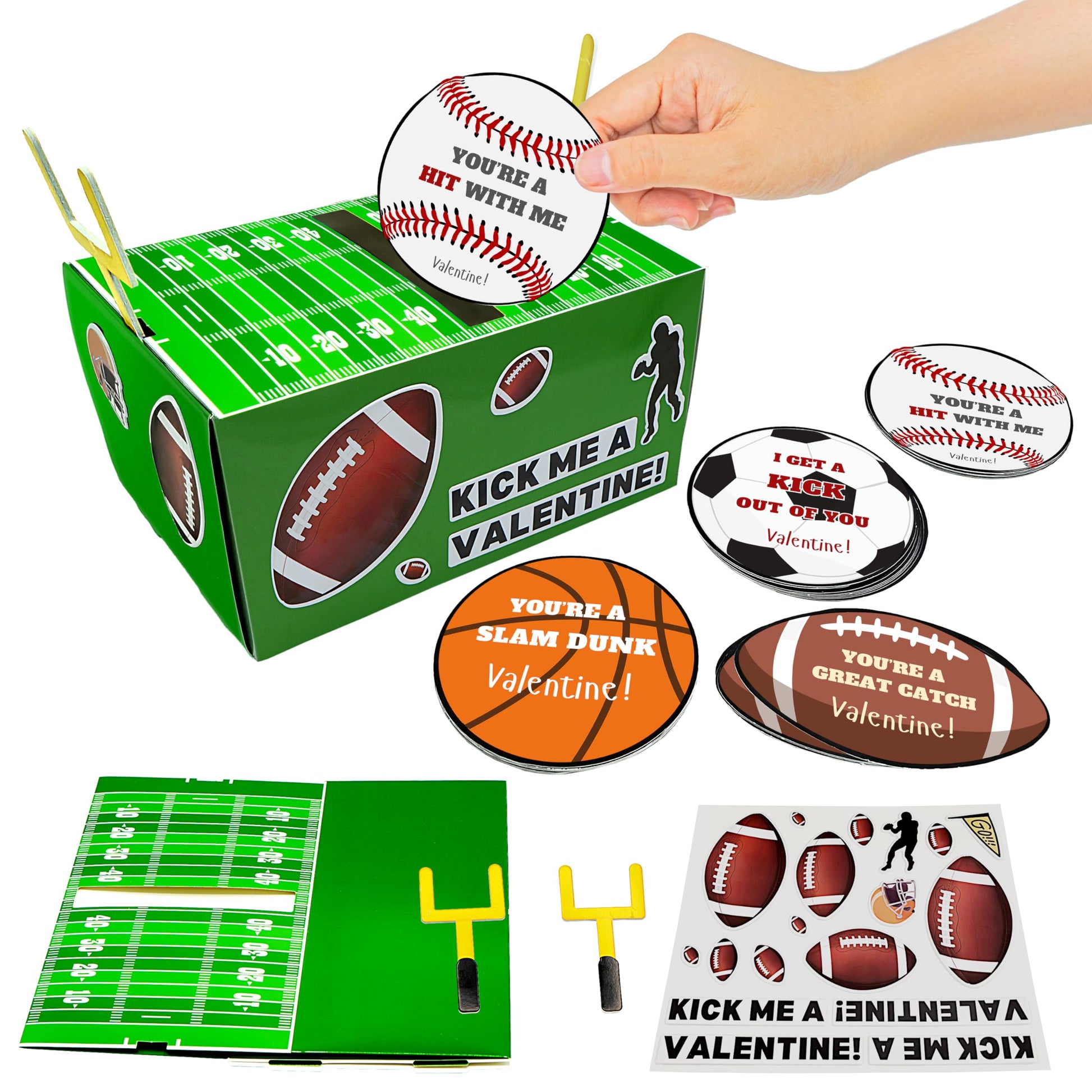 4E's Novelty DIY Football Valentine Mailbox Kit Craft Kit with 36 Valentines Sports Cards for Kids - Valentines Box for Boys Girls Classroom Exchange