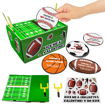 4E's Novelty DIY Football Valentine Mailbox Kit Craft Kit with 36 Valentines Sports Cards for Kids - Valentines Box for Boys Girls Classroom Exchange