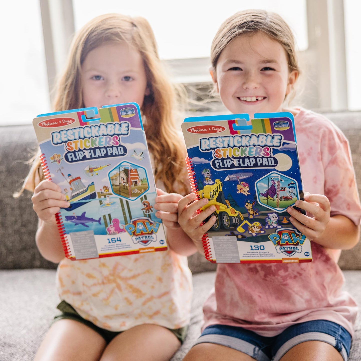 Melissa & Doug PAW Patrol Restickable Stickers Flip-Flap Pad 3-Pack - Classic Missions, Adventure Bay, Ultimate Rescue