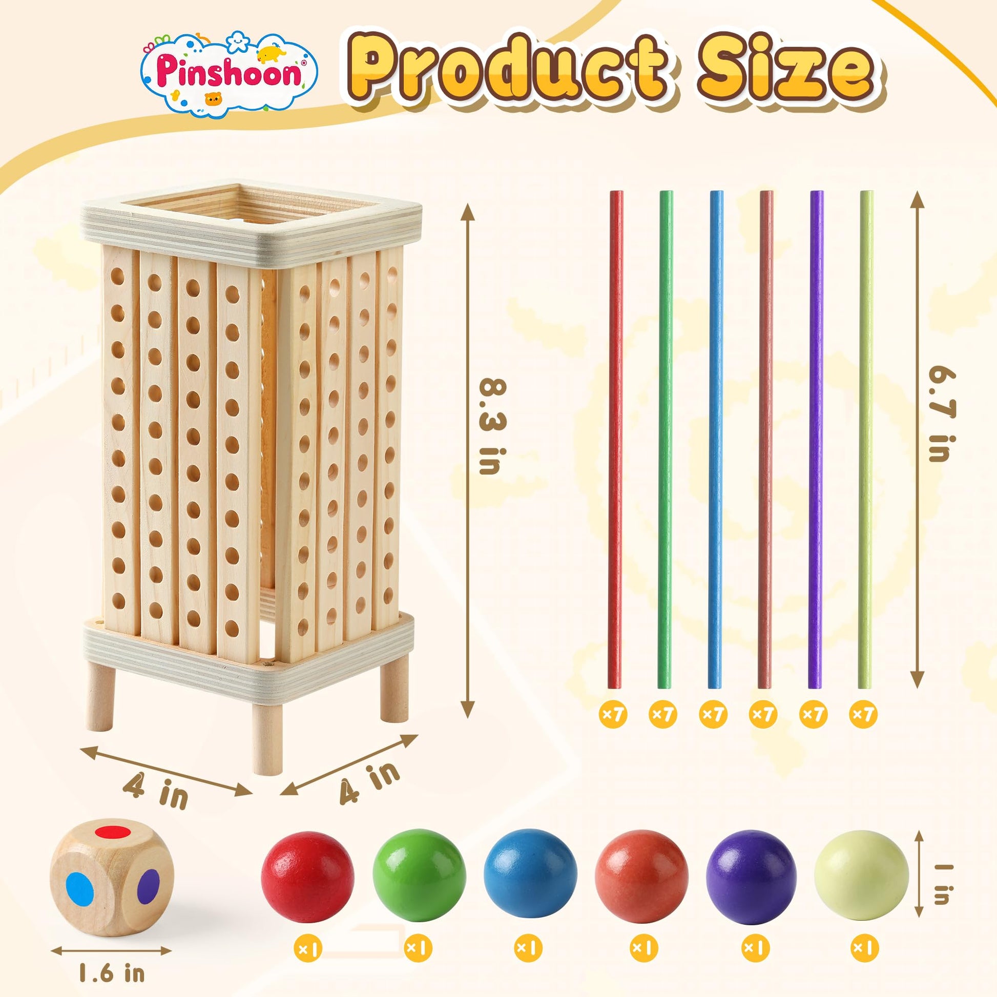 Pinshoon Montessori Game Wooden Board Game, Multiplayer for Kids 4-8, Math Educational, Fine Motor Skill Toy for Girls Boys, Classic Fun Games for Age