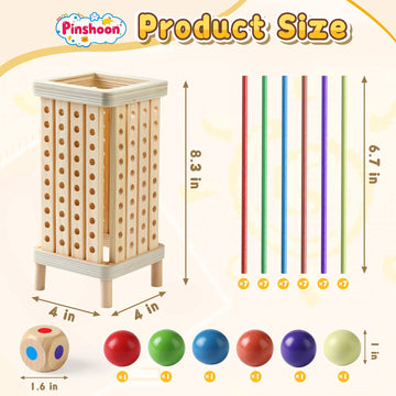 Pinshoon Montessori Game Wooden Board Game, Multiplayer for Kids 4-8, Math Educational, Fine Motor Skill Toy for Girls Boys, Classic Fun Games for Age