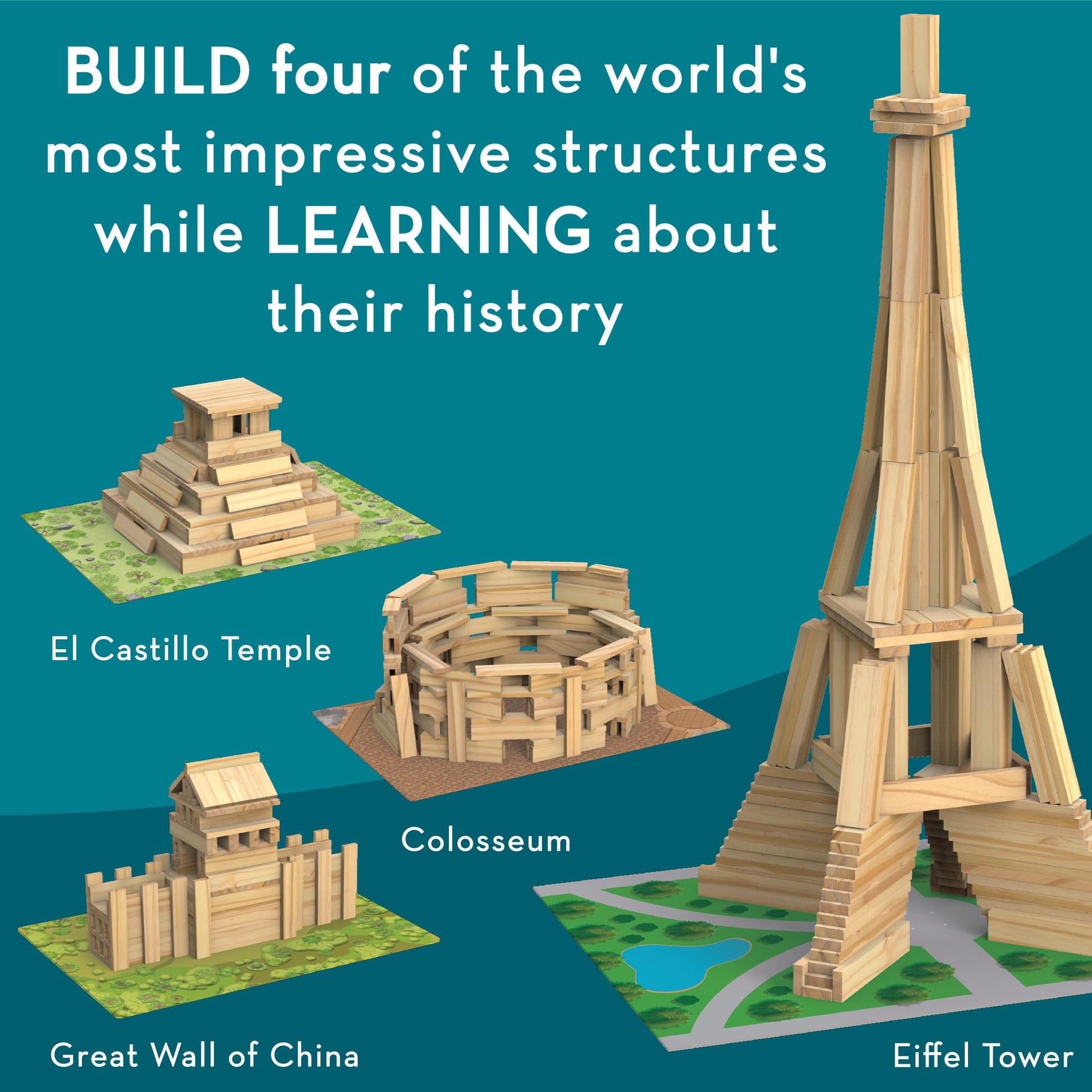 MindWare KEVA Models Monuments - 154 Wooden Building Planks & Step-by-Step Instructions to Build Iconic World Landmarks