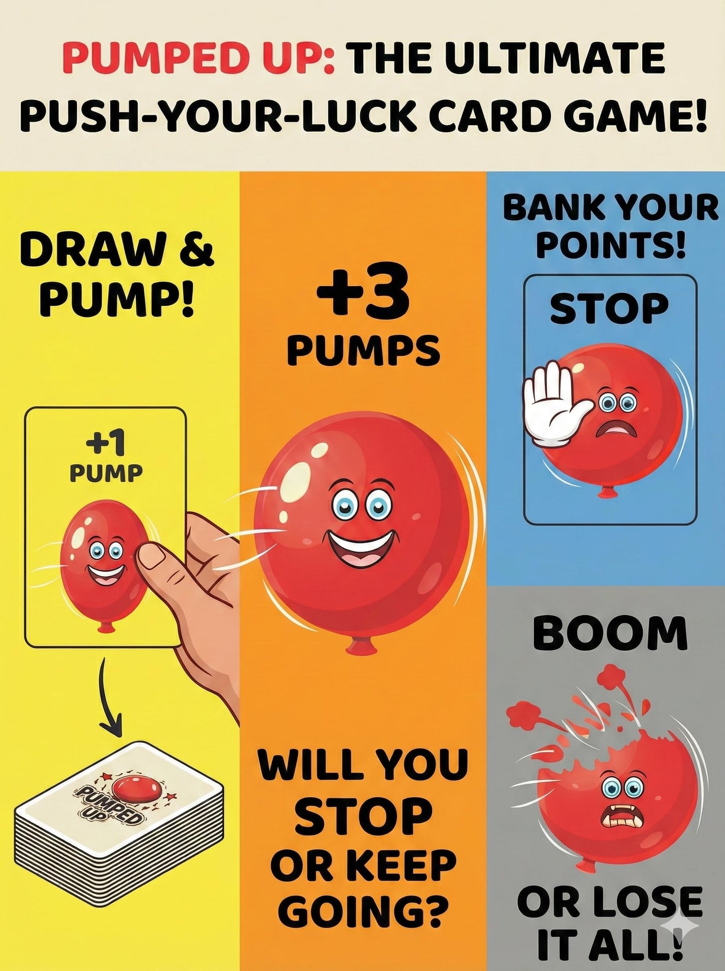 Pumped Up Card Game - Push Your Luck Balloon Card Game for Kids and Adults - Fun Family Game Night Party Games for Ages 8+ - 2-6 Players, 15 Min