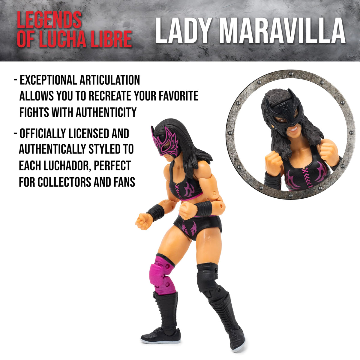 Boss Fight Studio Lady Maravilla, Legends of Lucha Libre Collectible Action Figure - Highly Articulated Figurine with Accessories Including
