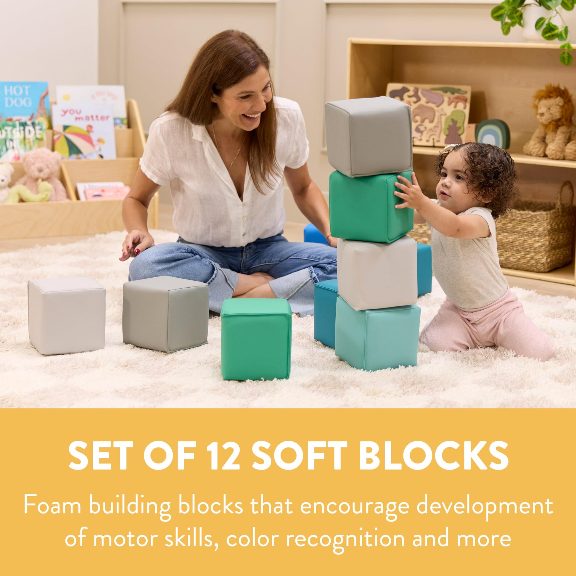 Back2School Express Mosaic Soft Foam Blocks, Safe Educational Toys for Children 6 Months+, Sensory Stacking Cubes for Learning & Development, 12-Piece