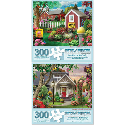 Bits and Pieces - Value Set of (2) 300 Piece Jigsaw Puzzles for Adults - Each Puzzle Measures 18" x 24" - 300 pc Colorful Bees Sunset Farmhouse