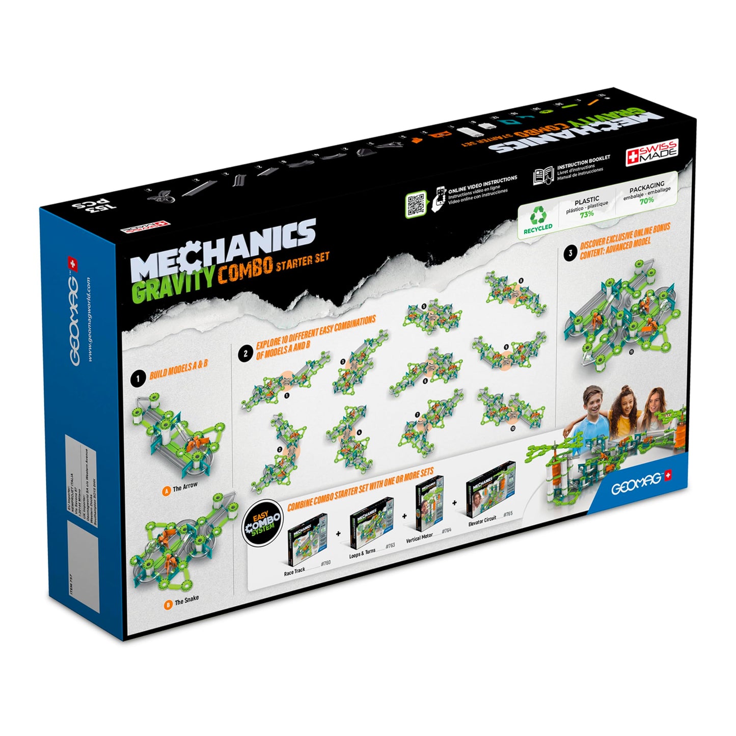 Geomag Gravity Classic Mechanics Magnetic Toys for Kids Ages 8+, 153pc Educational STEM Magnets for Kids - Swiss-Made Magnetic Blocks, Tiles