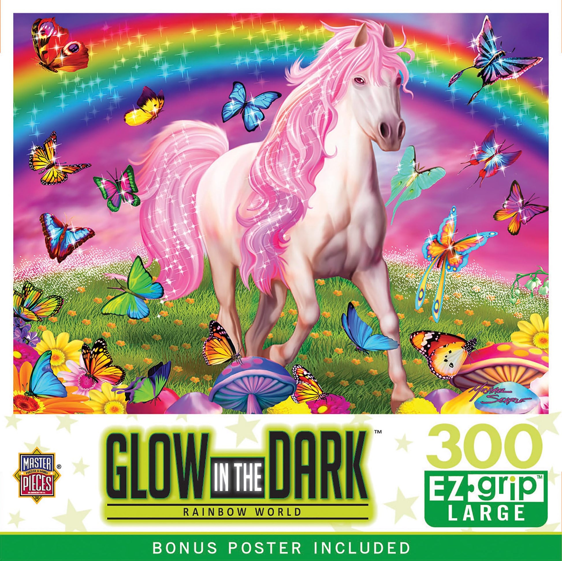 Masterpieces 300 Piece EZ Grip Glow in the Dark Jigsaw Puzzle - Rainbow World - 18"x24"