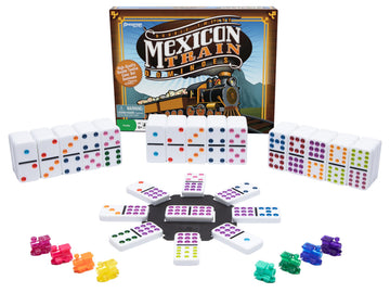 Mexican Train Dominoes - Beautiful Color Dot Double 12 Dominoes Set - Includes Train Markers and Hub by Pressman Multi Color, 5"